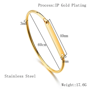 Minimalist gold plated stainless steel bangle featuring a sleek rectangular plaque design