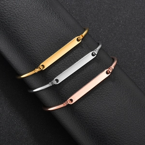 Stainless Steel Bangle Bracelet Polished Geometric ID Bar Tag Open Cuff Trendy Fashion Jewelry For Women Chic Style