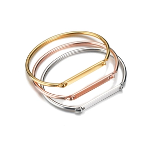 Three-piece minimalist geometric bangles in gold, rose gold and silver finishes