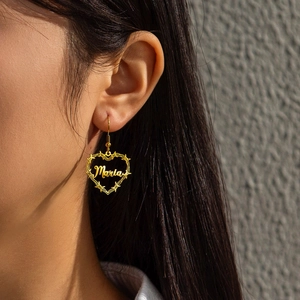 Stainless Steel Heart Pendant Earrings With Thorn Barbed Wire Border Script Name Maria Detail Fashion Jewelry For Women