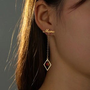 Boucles D'oreilles Longues Gland Acier Inoxydable Cœur Losange Zircon Rouge Lettre Maman Bijoux Mode Pour Femmes