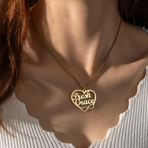 Collana Con Ciondolo A Cuore In Acciaio Inossidabile Con Simbolo Dell'Infinito Intagliato Tono Oro Gioielli Per Donna