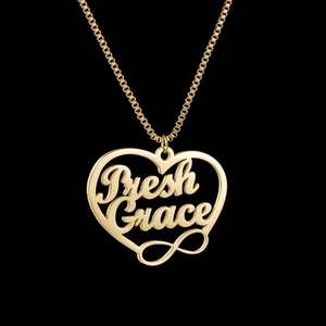 Collana con ciondolo a cuore dorato, scritta Fresh Grace e simbolo infinito su catena