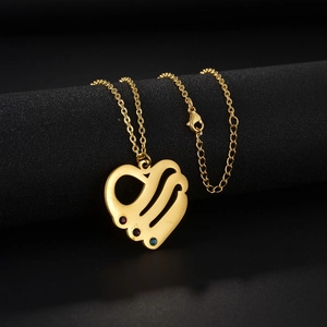 Stainless Steel Heart Pendant Necklace For Women Hollow Design With Colorful Rhinestone Accents Minimalist Style