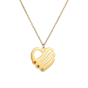 Minimalist gold heart necklace with 3 colored rhinestones on a stainless steel chain