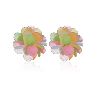 Boucles d'oreilles fleurs colorées en acier inoxydable avec pétales nacrés en résine