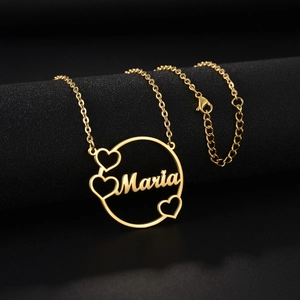 Collier Pendentif Rond Acier Inoxydable Avec Coeur Creux Chaîne Clavicule Géométrique Pour Femme Bijoux Mode