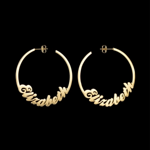 Boucles d'oreilles créoles dorées en acier inoxydable avec prénom Elizabeth personnalisé