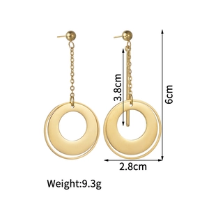 Minimalist geometric circle drop earrings with gold-plated double layered ring design