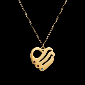 Gold heart-shaped pendant necklace with colorful gems and fine link chain for women