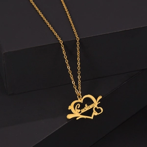 Custom heart pendant necklace in polished gold finish with double heart cutout design