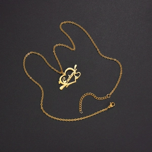 Custom heart pendant necklace in polished gold finish with adjustable O-chain design