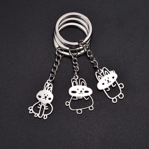 Stainless Steel Cartoon Rabbit Keychain Hollow Design Polished Cute Minimalist Fashion Key Ring Pendant Accessory