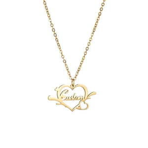 Custom heart pendant necklace in gold-plated stainless steel with cutout artistic lettering