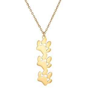 Golden stainless steel necklace featuring three vertical bear paw prints on a thin chain