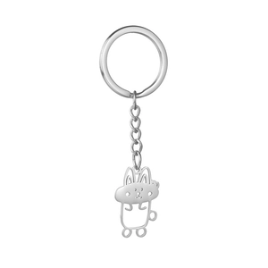 Minimalist silver stainless steel 304 cartoon rabbit pendant keychain for bags