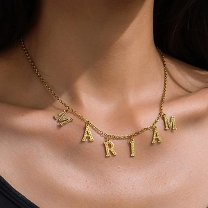 Collier Pendentif Lettre Alphabet En Acier Inoxydable Avec Strass Bijoux De Chaîne Scintillants Pour Femmes