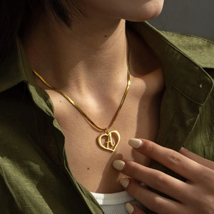 Heart Pendant Necklace Stainless Steel Initial Letter A Snake Chain Minimalist Fashion Jewelry For Women