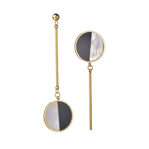 Minimalist gold round earrings with black resin and white mother of pearl inlay pendants