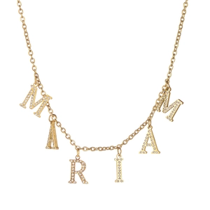 Collier en acier doré avec pendentif lettres MARINA orné de strass étincelants