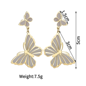 French retro butterfly earrings in 18K gold plated stainless steel with gray enamel finish
