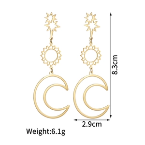 Detail view of gold butterfly dangle earrings with dimensions 8.3cm length and 2.9cm width