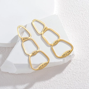 Minimalist gold-plated stainless steel hollow earrings with sparkling rhinestones