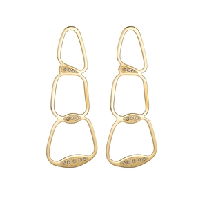 Gold-plated hollow geometric drop earrings with sparkling crystals and layered rings