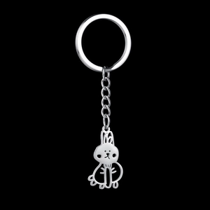 Polished silver 304 stainless steel keychain featuring a cute cartoon rabbit pendant