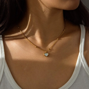 Perlmutt Herz Anhänger Halskette Edelstahl 18K Vergoldet Künstliche Perlenkette Für Damen Eleganter Schmuck