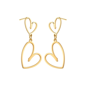 Boucles d'oreilles cœur évidé en acier inoxydable plaqué or 18 carats pour femme