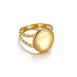 Minimalist gold stainless steel geometric round ring with twisted rope band design