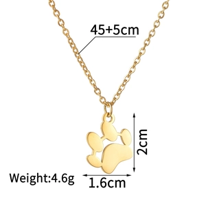 Gold paw print pendant necklace for women with adjustable 45+5cm chain size detail