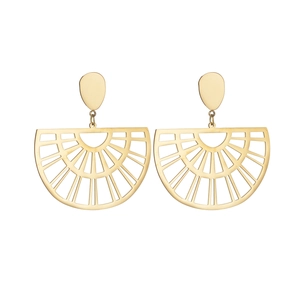 Boucles d'oreilles créoles ajourées en forme d'éventail en acier plaqué or pour femme