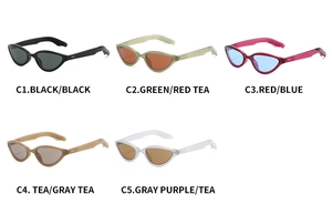 Detailed grid showing five colors of retro cat eye sunglasses with stylish metal rivets