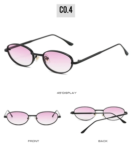 Vues détaillées avant et arrière de lunettes de soleil ovales aux verres dégradés roses