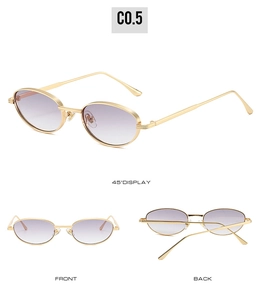 Vues multi-angles de lunettes de soleil ovales en métal avec verres dégradés violets et or
