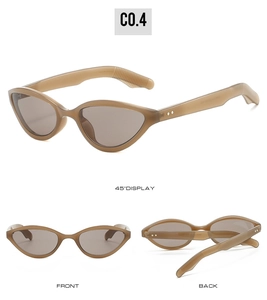 Detailed multi-angle view of vintage tea-colored cat-eye sunglasses with dark grey lenses