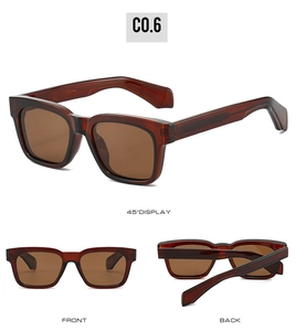 Detailed views of square tortoiseshell polarized sunglasses from 45 degree, front, and back