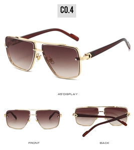 Three-angle views of square metal sunglasses with brown gradient lenses and C0.4 model