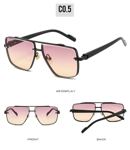 Detail view of fashion square oversized sunglasses with pink-orange gradient lenses