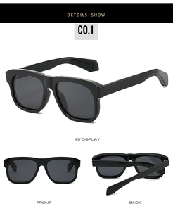 Vues détaillées multi-angles de lunettes de soleil carrées polarisées noires polies