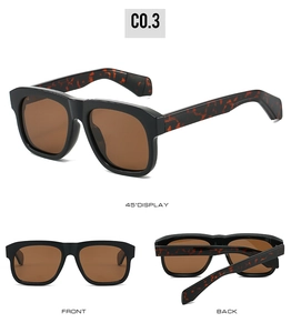 Lunettes de soleil polarisées avec monture noire carrée et branches en écailles de tortue
