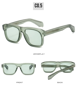 Détail macro des lunettes de soleil vertes polarisées avec cadre rétro et branche renforcée