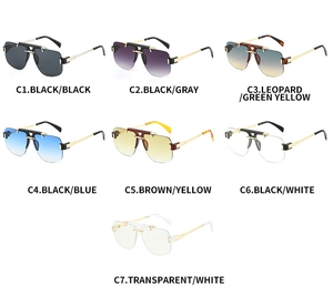 Detailed grid of seven color options for half-frame square luxury sunglasses from C1 to C7