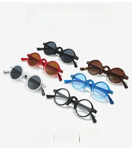 Set of six round retro sunglasses featuring colorful ocean lenses and punk style frames