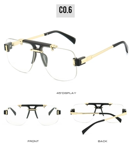 Detailed multi-angle views of semi-rimless square sunglasses with gold metal temples