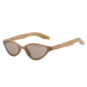 Classic retro cat-eye sunglasses with translucent olive frames and brown lenses