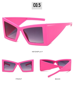 Pink cat eye oversized sunglasses with geometric thick frame and gradient lenses display