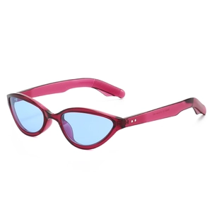 Classic cat-eye sunglasses with transparent pink frame and light blue lenses for women